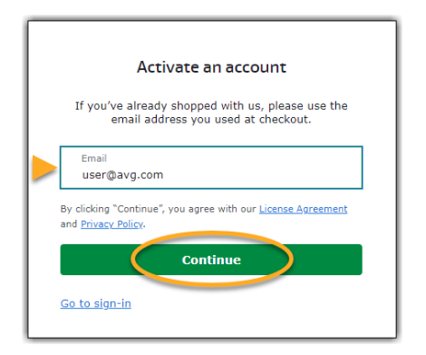 Enter Email Address for AVG Account